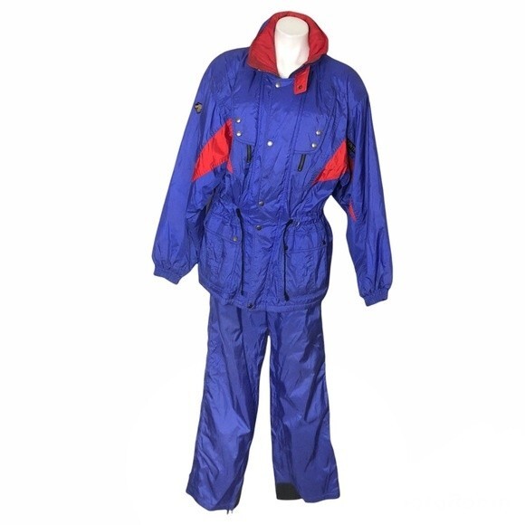 Descente Jackets & Blazers - DESCENTE 2 Piece Ski Suit Blue Red snowboarding WinterWomens Size Medium VINTAGE